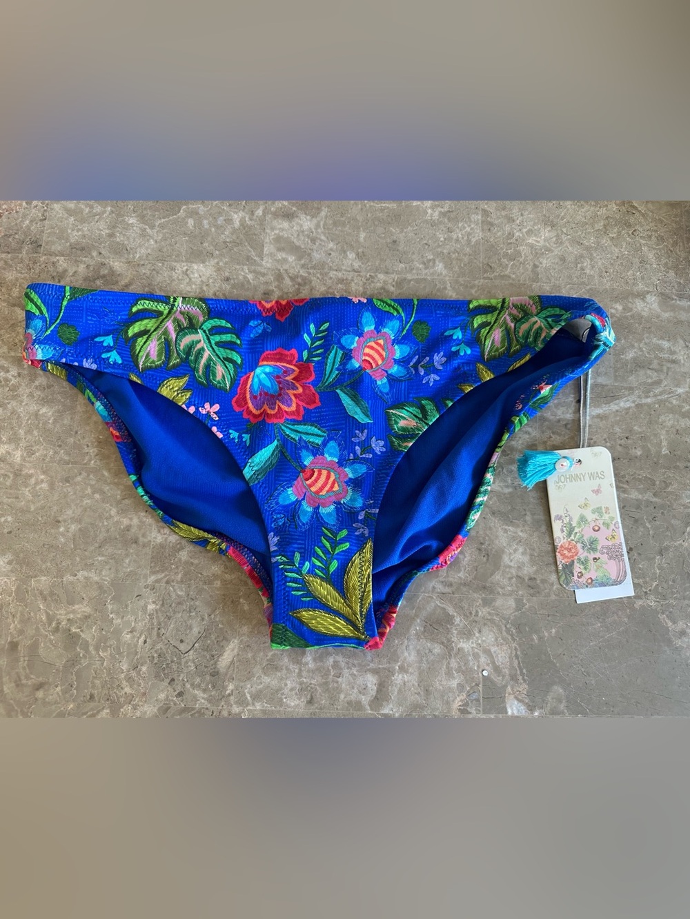 Johnny Was Blue Floral Woman's Swim Bikini Bottom Size M